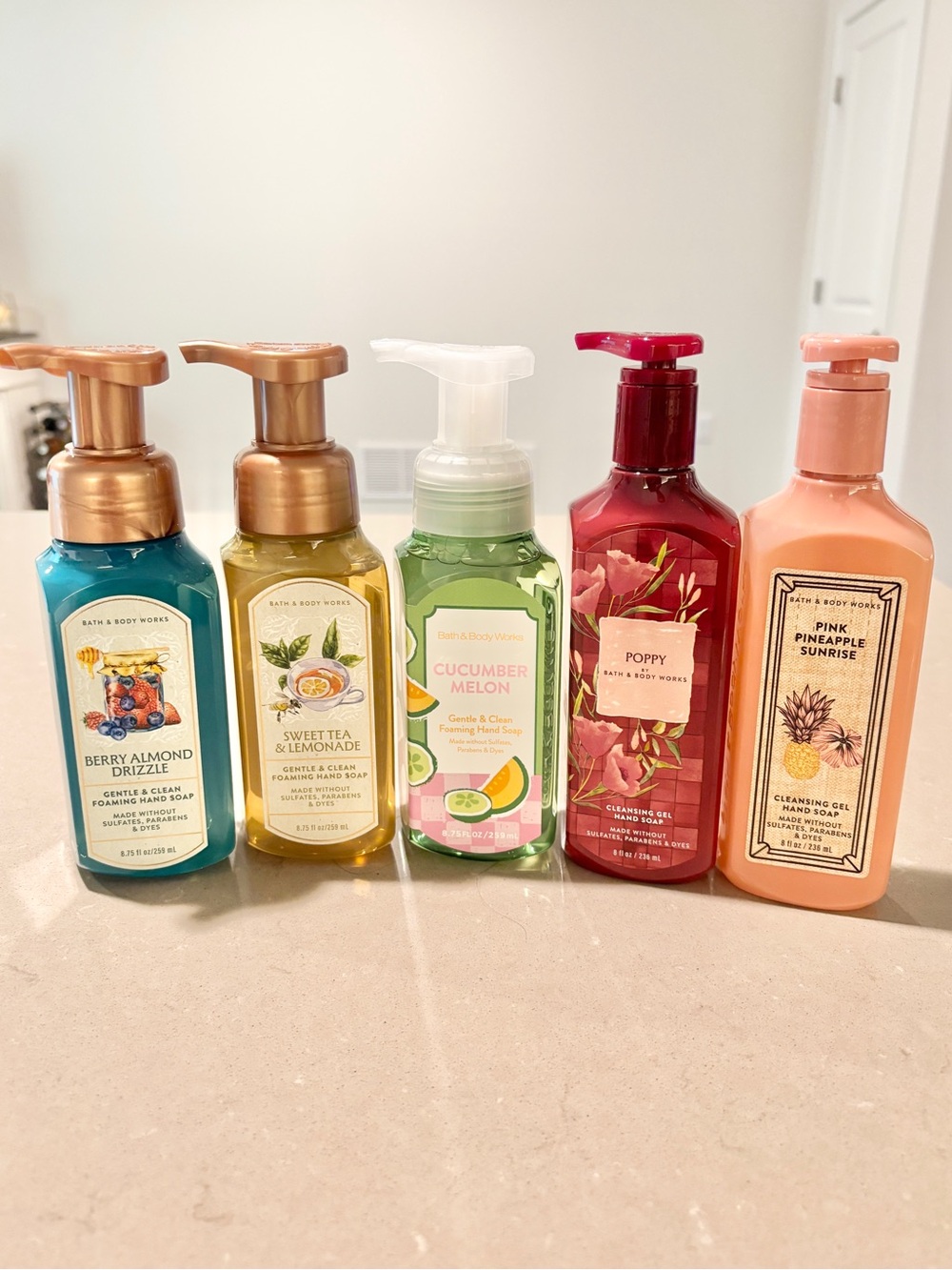 Bath and Body Works 5 Hand Soaps Berry Almond Cucumber Melon Poppy Pineapple